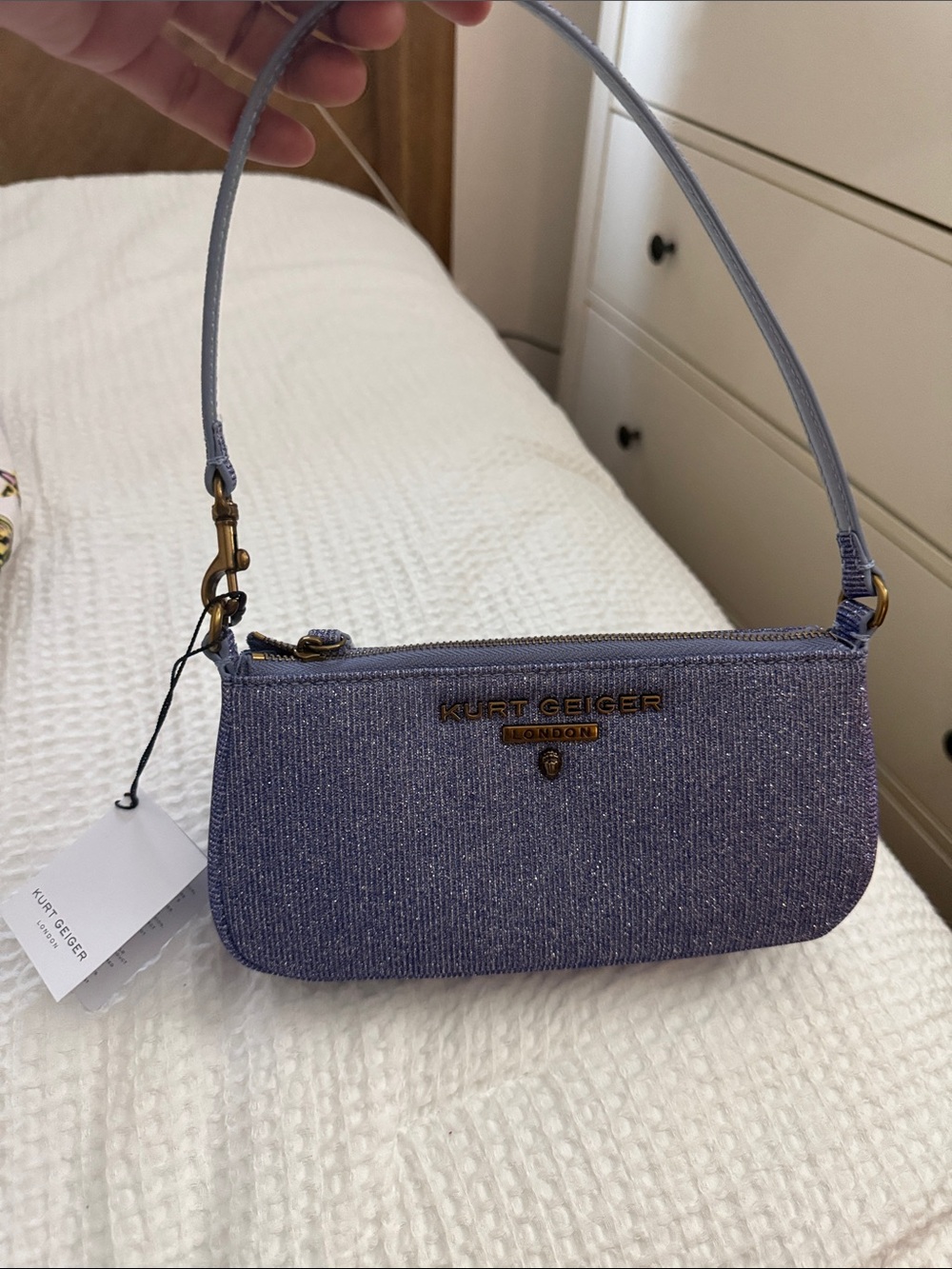 Kurt Geiger sparkly lavender mini shoulder bag Lila and wristlet